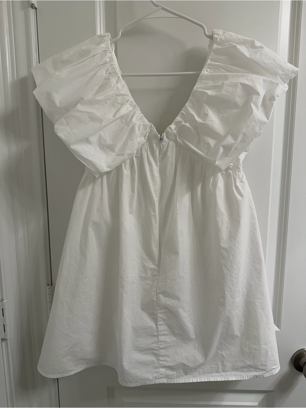 White Ruffle V-Neck Mini Dress - Picture 2 of 5